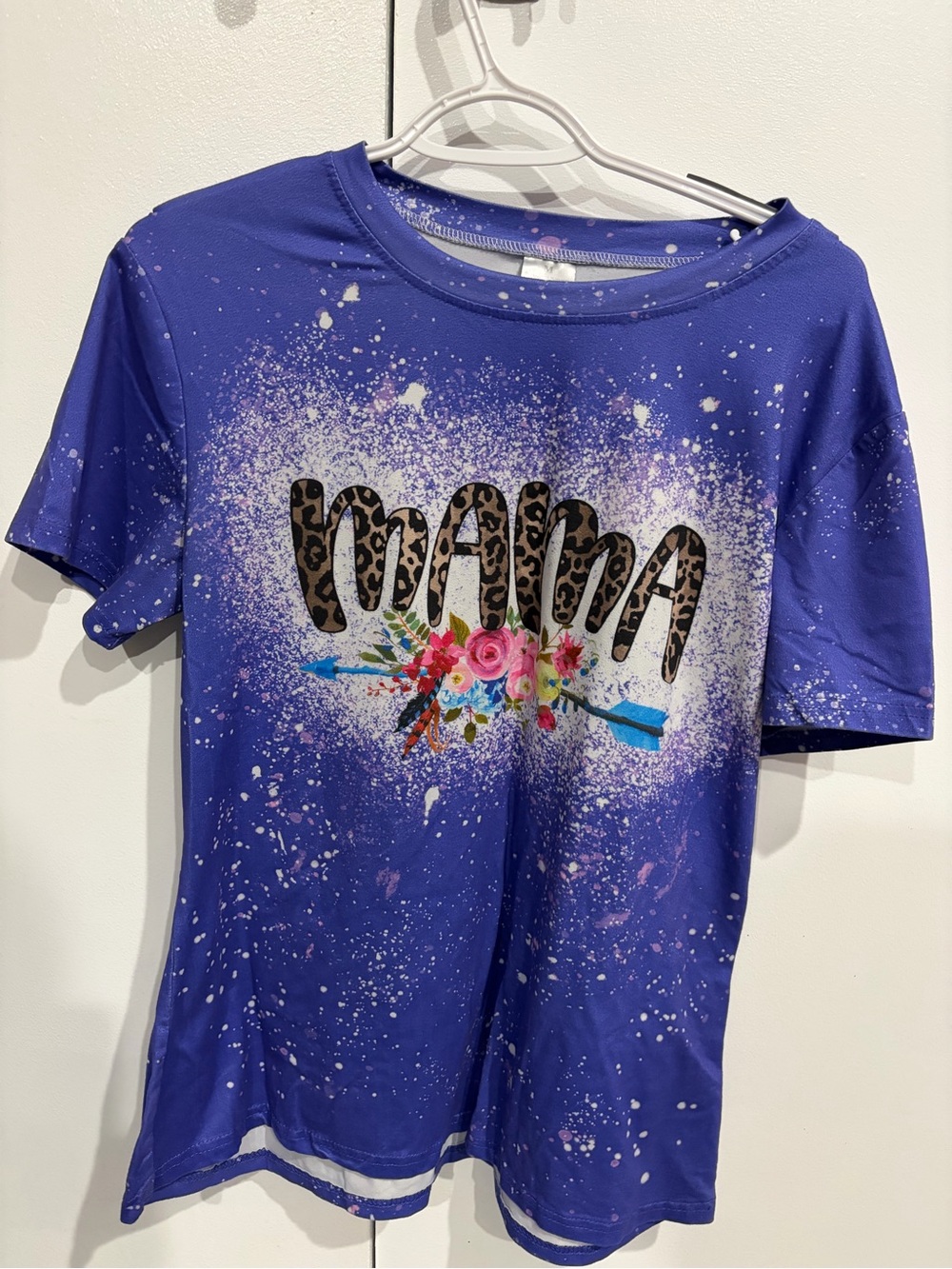 Purple 'Mama' Graphic Tee with Floral & Leopard Accent